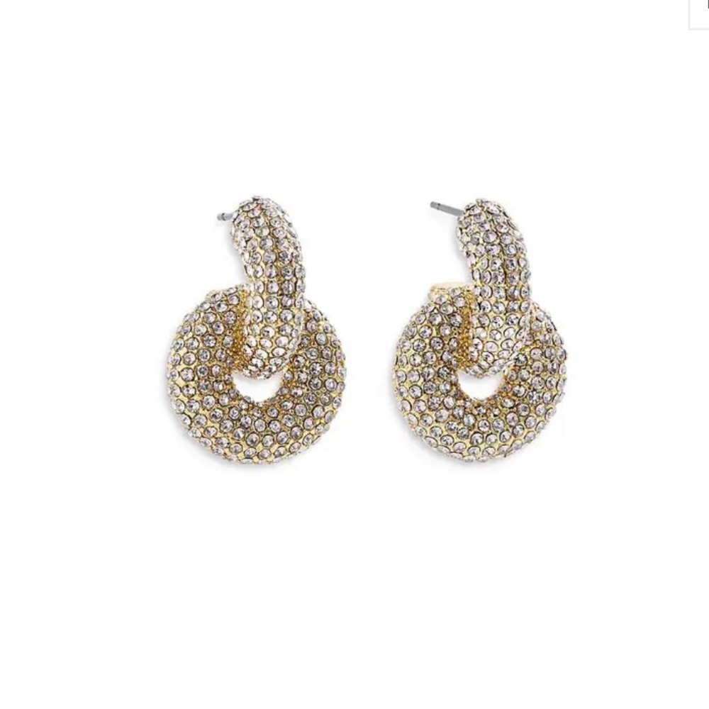 NEW!! BaubleBar Camilla Gold/Pave Circle Charm Sparkling Huggie Hoop Earrings